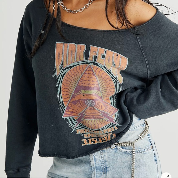 Original Retro Brand Tops - Original Retro Brand Pink Floyd Off-Shoulder Crewneck Vintage Black Womens XS
